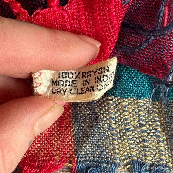 Vintage Ben Goodman Plaid Scarf Fringe Oblong - Picture 4 of 5